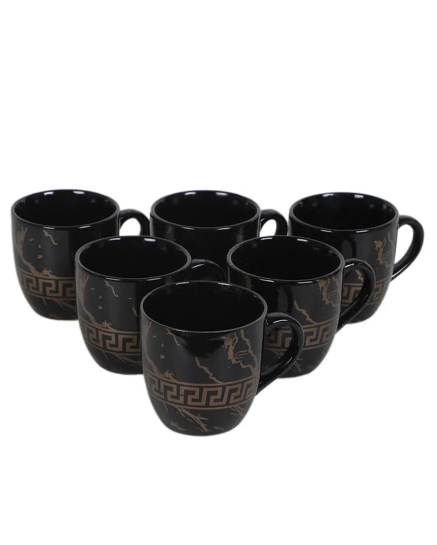 Black Abstract Print Ceramic Tea Coffee Mugs | Set Of 6