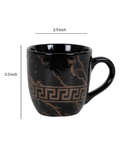 Black Abstract Print Ceramic Tea Coffee Mugs | Set Of 6