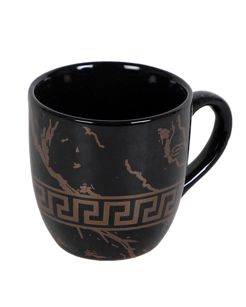 Black Abstract Print Ceramic Tea Coffee Mugs | Set Of 6