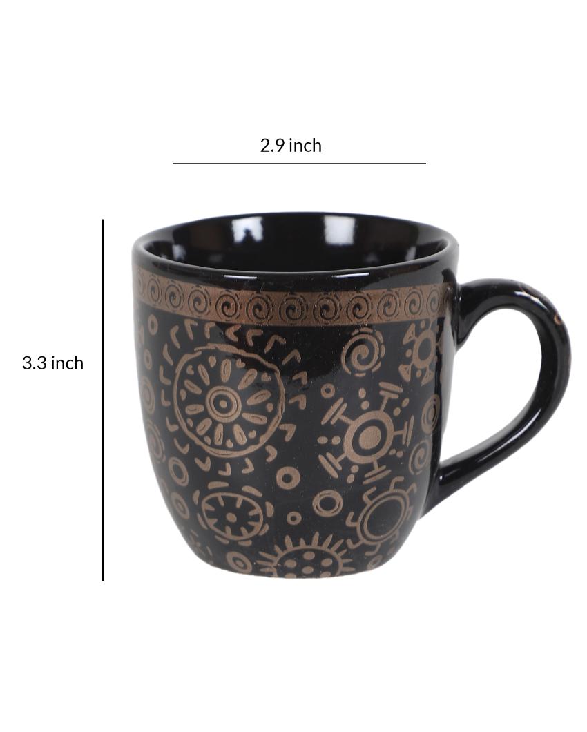 Violeta Black Abstract Print Ceramic Tea Coffee Mugs | Set Of 6