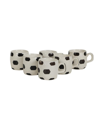 Black Colour Football Shaped Ceramic Tea Cups | Set Of 6