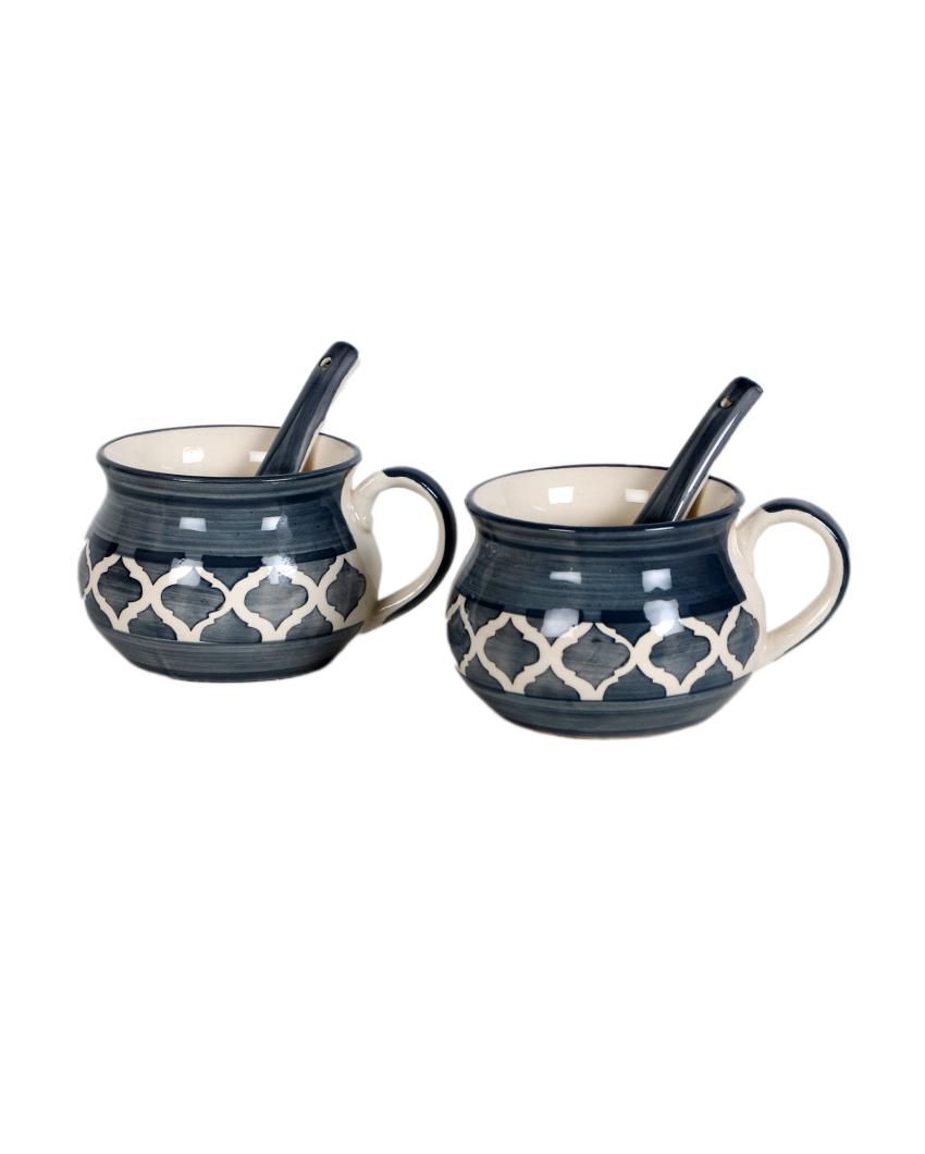Grey Textured Ceramic Soup Mugs | Set of 2