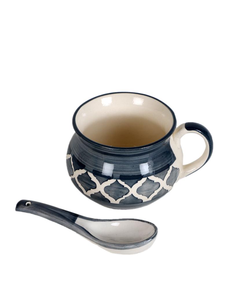 Grey Textured Ceramic Soup Mugs | Set of 2