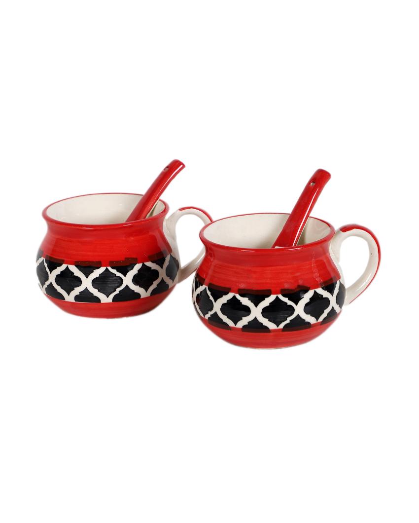 Red Textured Ceramic Soup Mugs | Set of 2