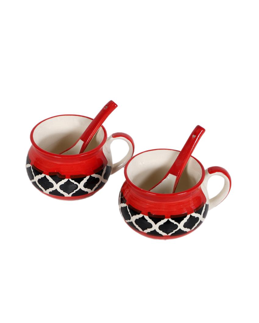 Red Textured Ceramic Soup Mugs | Set of 2