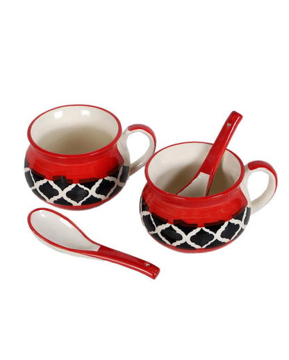 Red Textured Ceramic Soup Mugs | Set of 2