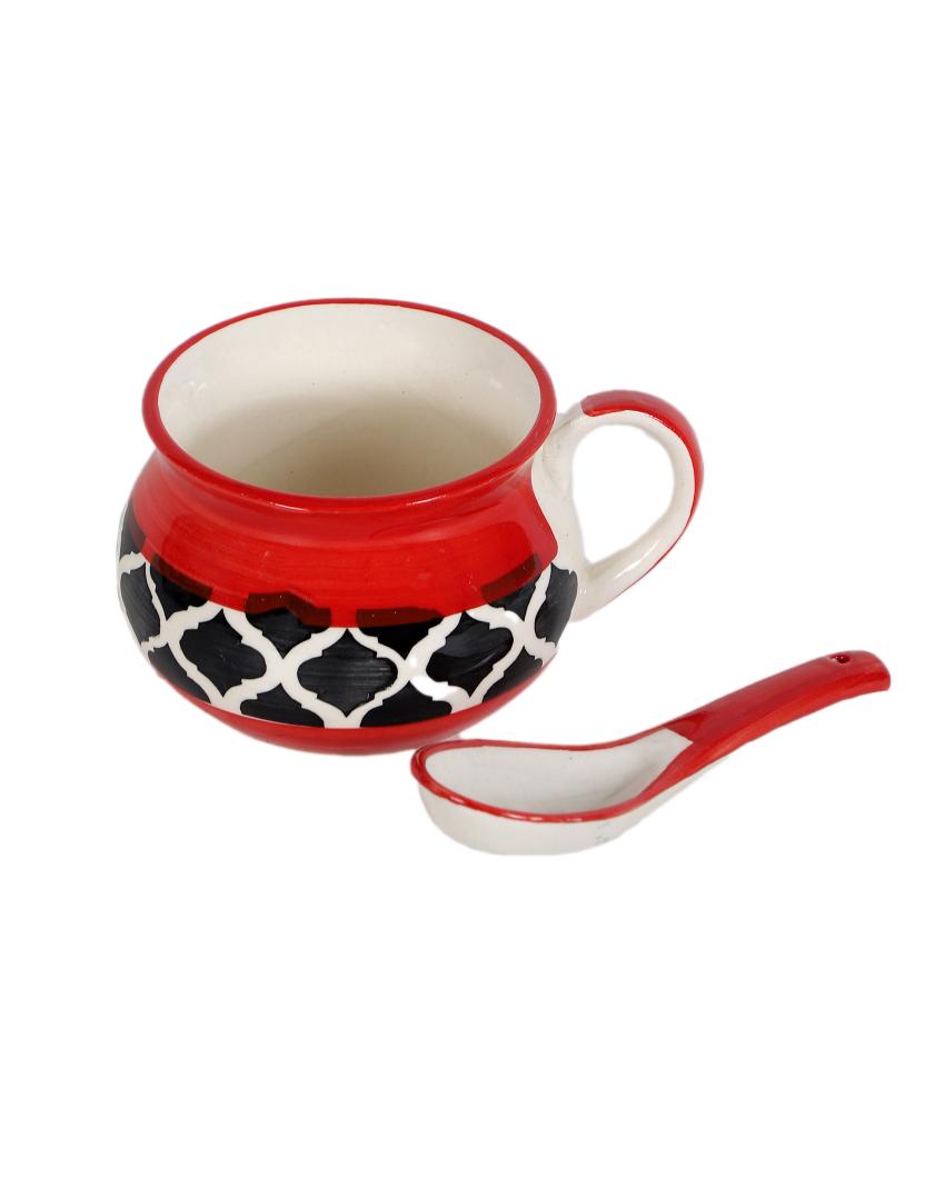 Red Textured Ceramic Soup Mugs | Set of 2