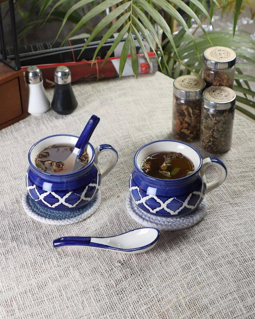 BlueTextured Ceramic Soup Mugs | Set of 2