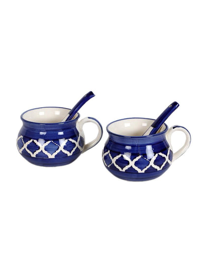 BlueTextured Ceramic Soup Mugs | Set of 2