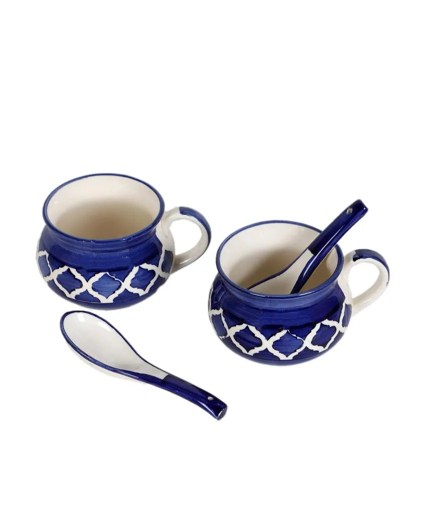 BlueTextured Ceramic Soup Mugs | Set of 2