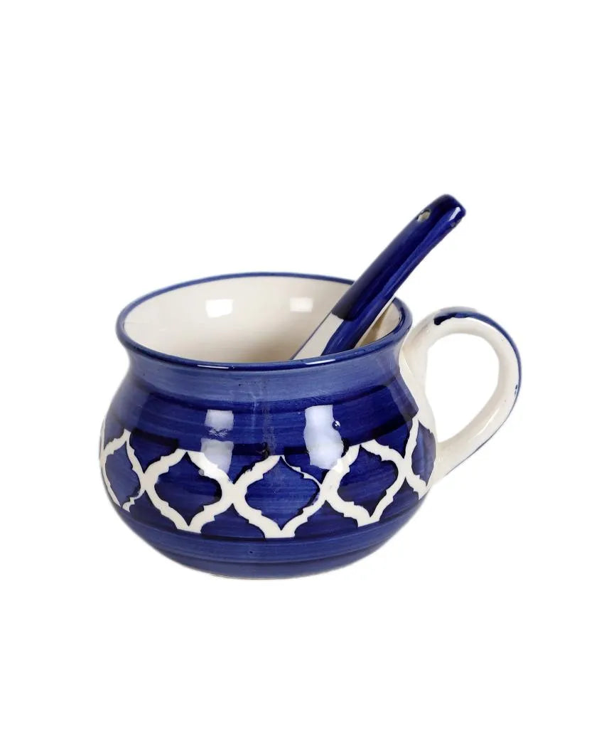 BlueTextured Ceramic Soup Mugs | Set of 2