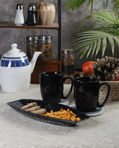 Multicolored Ceramic 2 Coffee Mugs With Platter Set