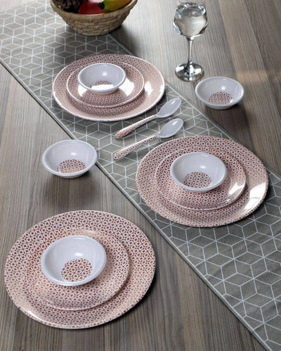 Pink Abstarct Printed Melamine Dinner Set | Pack of 24 Pcs