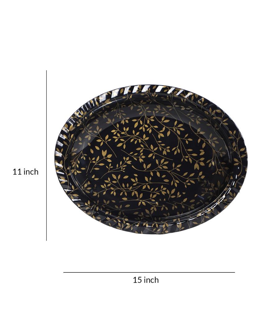Leafy Print Black Gold Melamine Dinner Set | Pack of 46 PCs