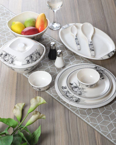 Black Flower Printed Melamine Dinner Set | Pack of 41 Pcs