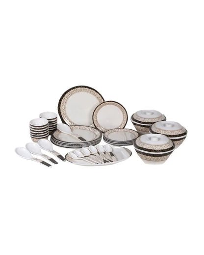 White Gold Abstact Printed Melamine Dinner Set | Pack of 41 Pcs