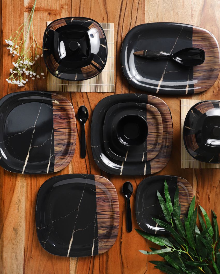 Beautiful Square Wooden Printed Melamine Dinner Set