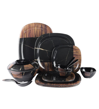 Beautiful Square Wooden Printed Melamine Dinner Set