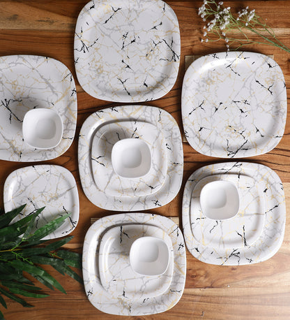 Melamine Square Shaped Marble Textured Dinner Set