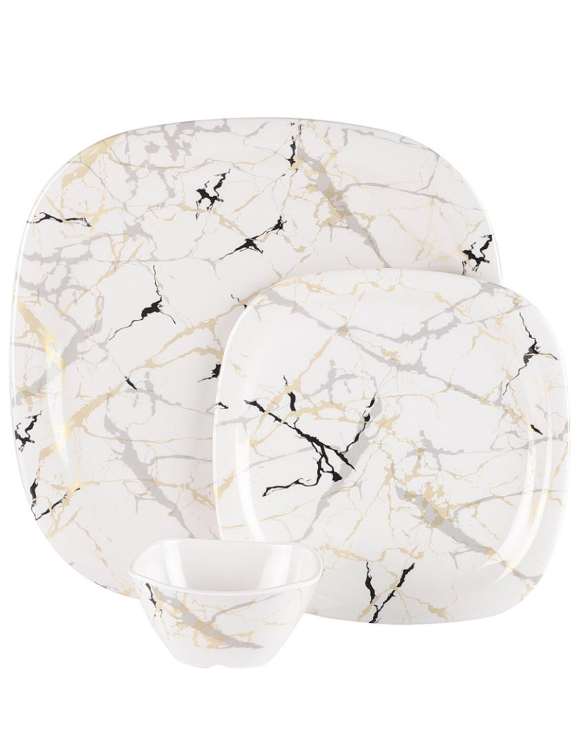 Melamine Square Shaped Marble Textured Dinner Set