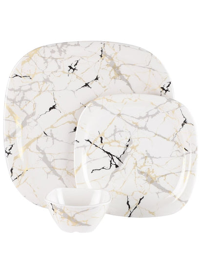 Melamine Square Shaped Marble Textured Dinner Set