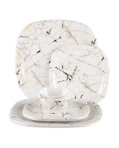 Melamine Square Shaped Marble Textured Dinner Set