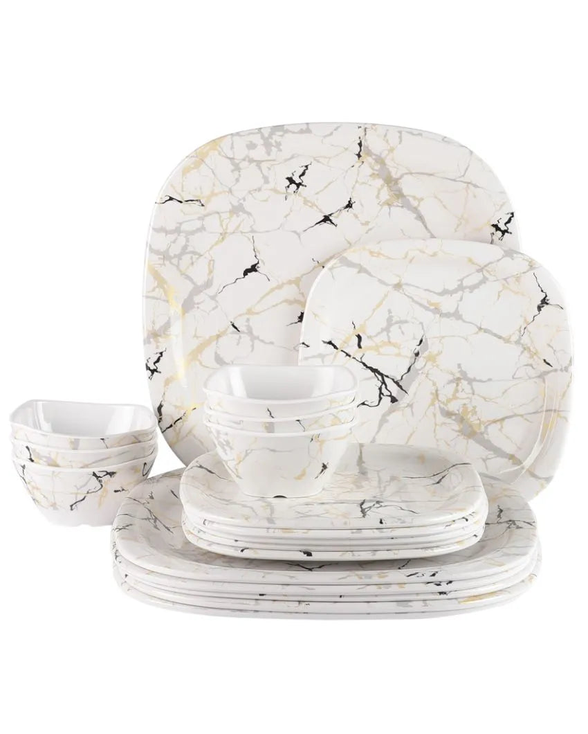 Melamine Square Shaped Marble Textured Dinner Set