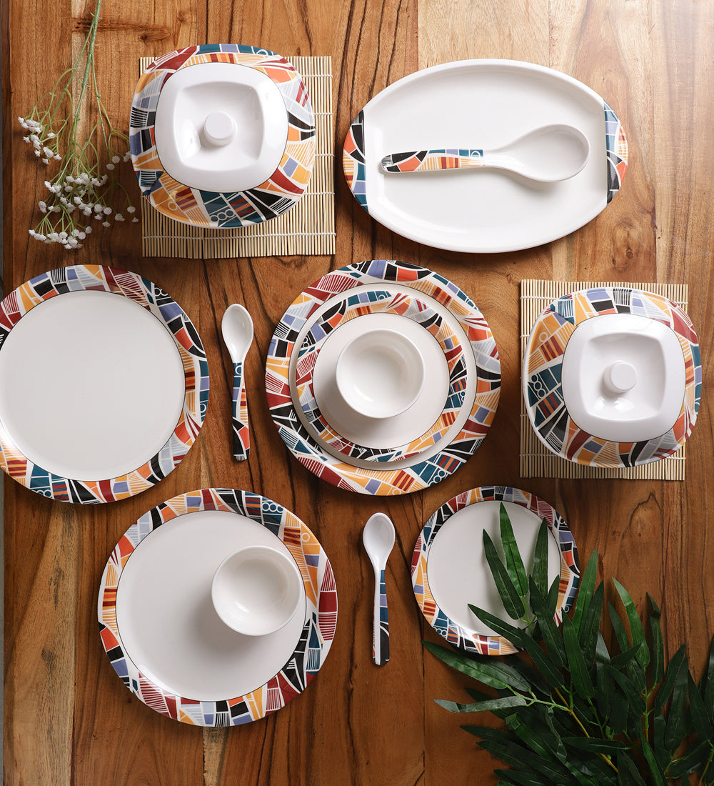 Abstract Round Melamine Dinner Set Of 40 Pcs - Dusaan