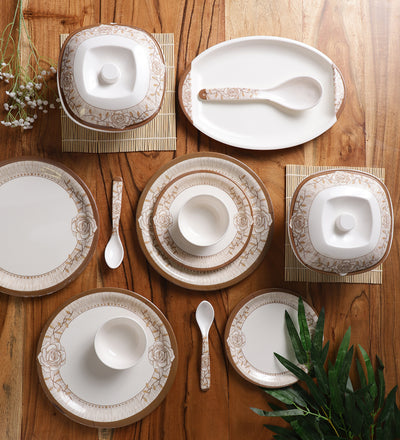 Rose Printed Round Melamine Dinner Set