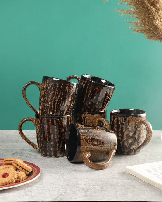 Bubble Textured Ceramic Mugs | Set Of 6 | 300Ml