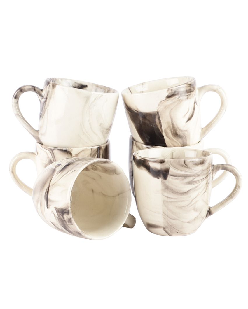 Smoky Italian Printed  Ceramic Tea Cups | Set Of 6 | 200Ml