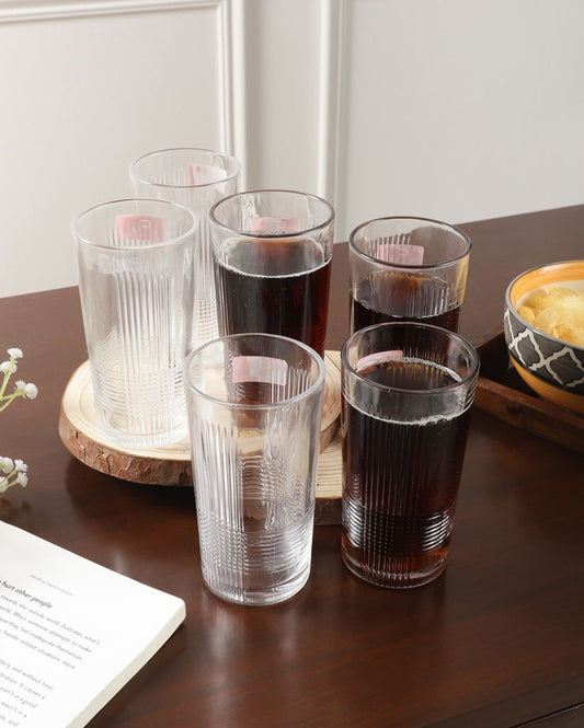 Lined Shaped Water And  Juice Glasses | Set Of 6 | 300Ml