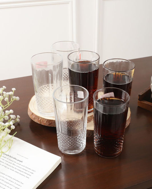 Cris-Cross Lined Shaped Water Glasses | Set Of 6 | 300Ml