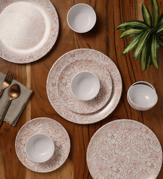 Melamine Round Floral Plates With Bowls Dinner Set