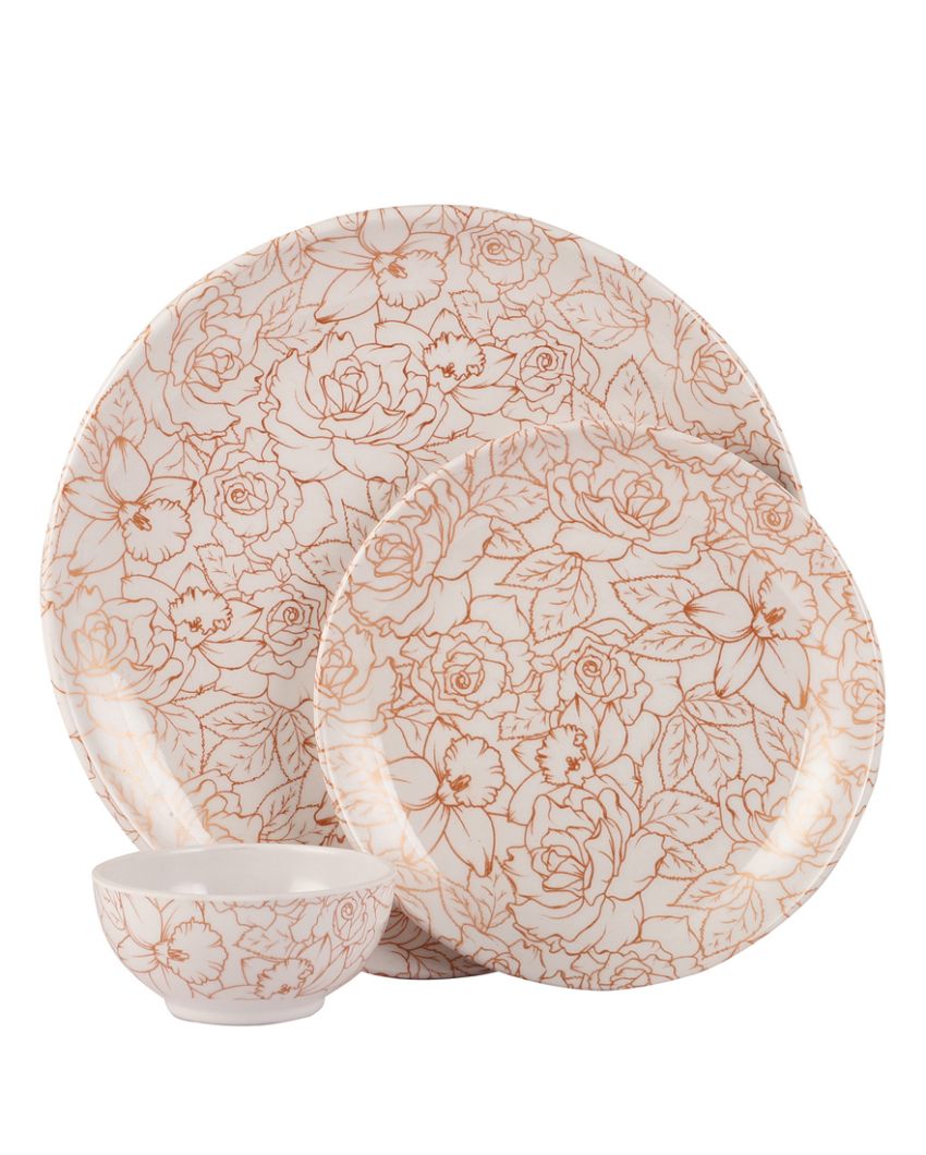 Melamine Round Floral Plates With Bowls Dinner Set