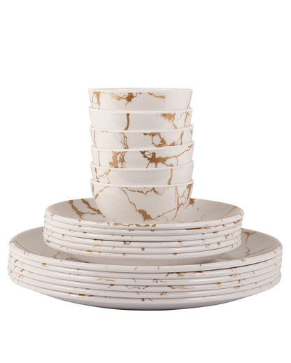 Marble Textured Melamine Round Plates With Bowls Dinner Set