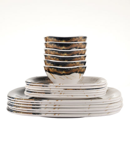 Onyx Textured Square Melamine Plates With Bowls Dinner Set