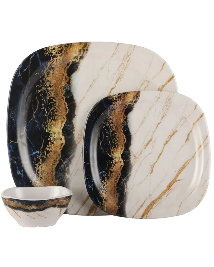 Onyx Textured Square Melamine Plates With Bowls Dinner Set