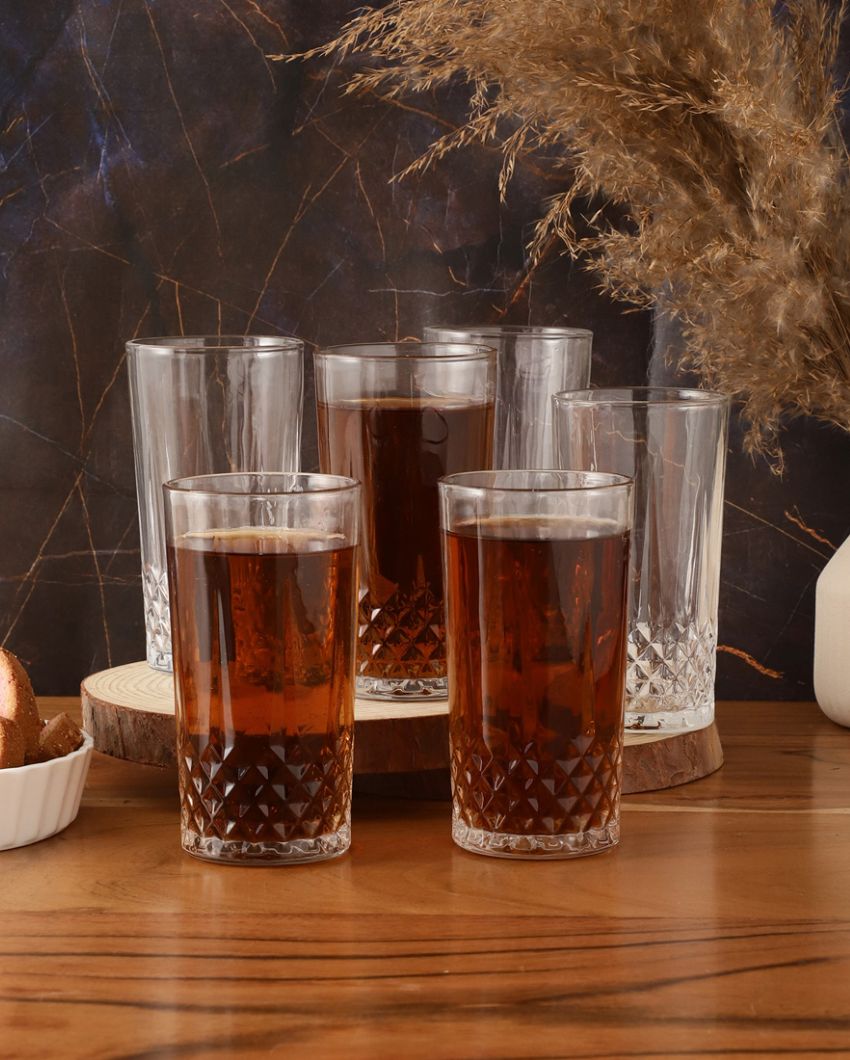 Transparent Diamond Cut Juice Glasses | Set Of 6 | 300Ml