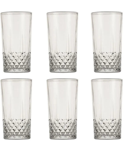 Transparent Diamond Cut Juice Glasses | Set Of 6 | 300Ml