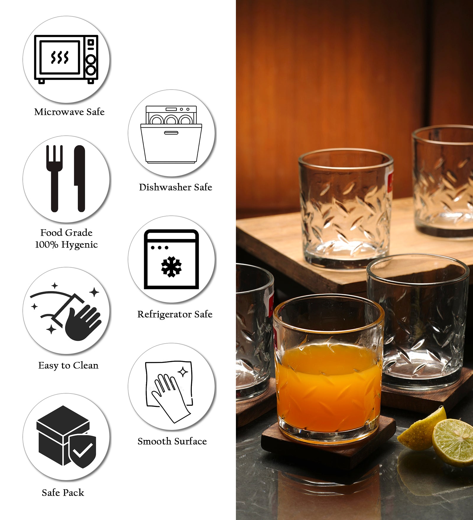 Leaf Cut Shaped Water & Juice Glasses | Set Of 6 | 220Ml