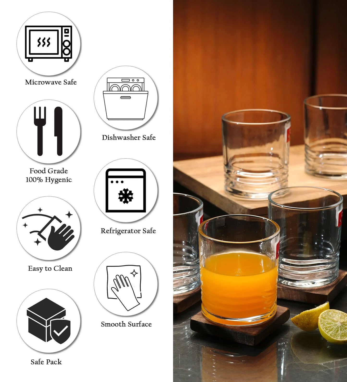 Ringer Shaped Water & Juice Glasses | Set Of 6 | 220Ml