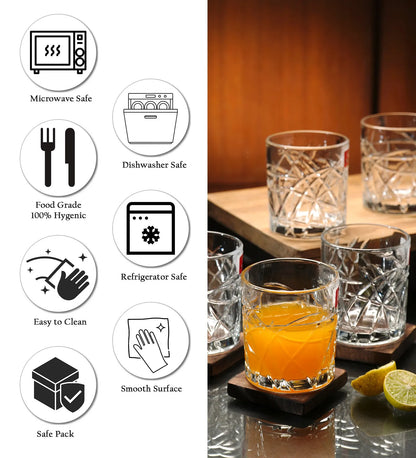 Liner Cut Shaped Water & Juice Glasses | Set Of 6 | 220Ml