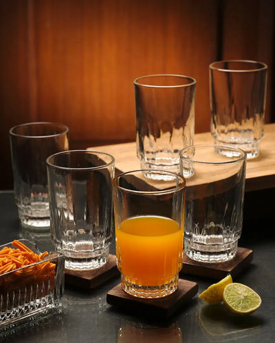 Plain Cut Water & Juice Glasses | Set Of 6 | 220Ml