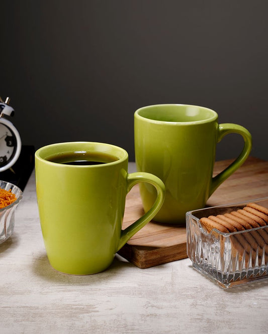 Modern Ceramic Coffee Mugs | Set Of 2 | 300Ml Green