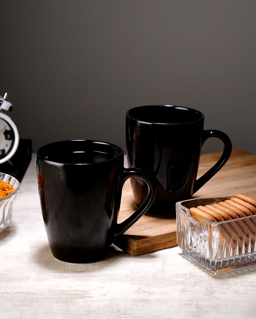 Modern Ceramic Coffee Mugs | Set Of 2 | 300Ml Black