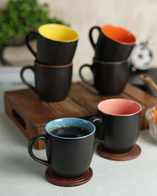 Black Matt Ceramic Tea Coffee Mugs | Set Of 6