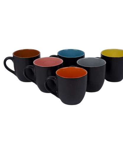 Black Matt Ceramic Tea Coffee Mugs | Set Of 6