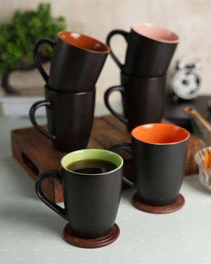 Black Matt Ceramic Tea Coffee Mugs | Set Of 6