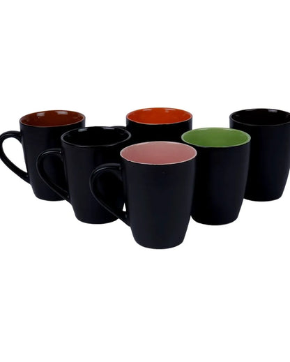 Black Matt Ceramic Tea Coffee Mugs | Set Of 6